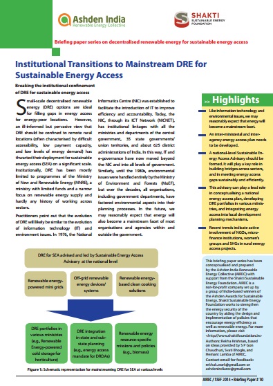 Paper 10 – Institutional Transitions to Mainstream Decentralized Renewable Energy for Sustainable Energy Access