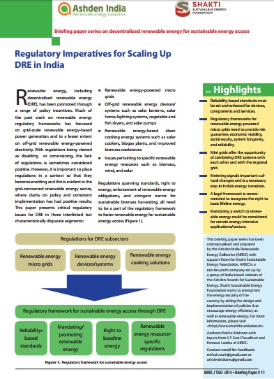 Paper 11 – Regulatory Imperatives for Scaling Up Decentralized Renewable Energy in India