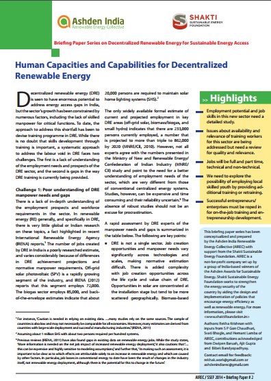 Paper 2 – Human Capacities and Capabilities for Decentralized Renewable Energy