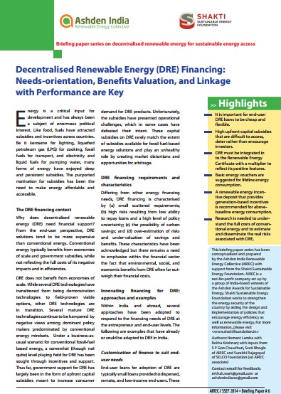 Paper 4 – Decentralized Renewable Energy Financing: Needs-Orientation, Benefits Valuation and Linkage with Performance