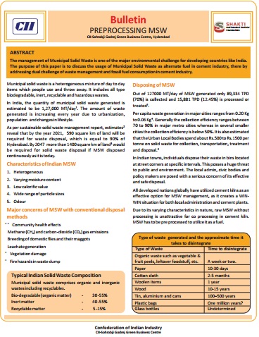 Technical Bulletin on Pre-Processing the Municipal Solid Waste
