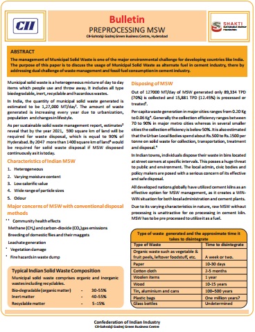 Technical Bulletin on Pre-Processing  Municipal Solid Waste